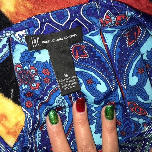 INC medium blue red and white beaded halter dress - Picture 3 of 4